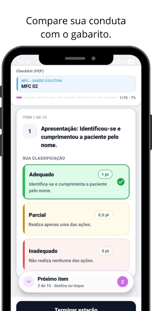 Checklist PEP com classificação adequado, parcial ou inadequado