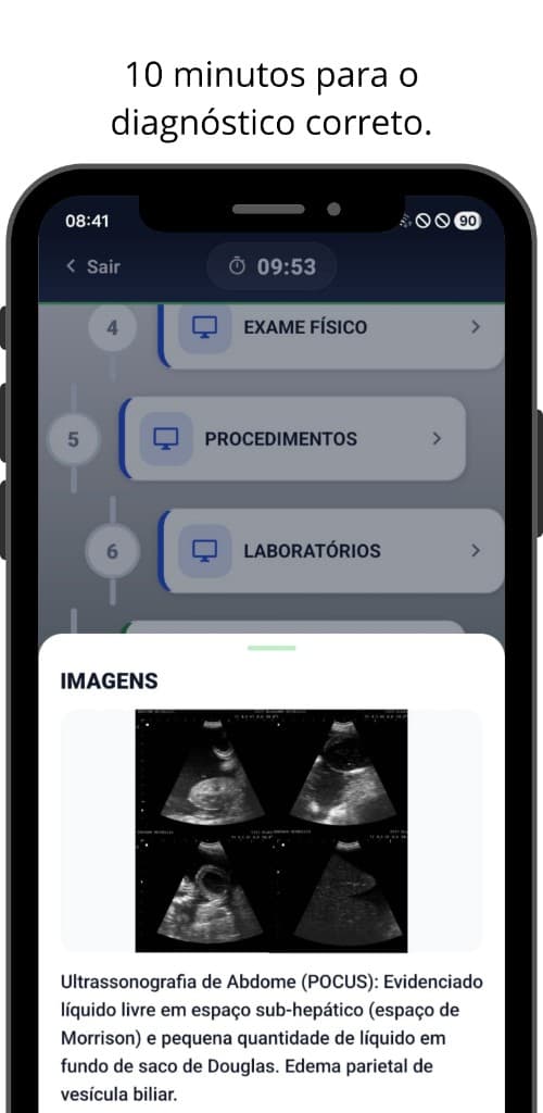 Estação com cronômetro e modal de ultrassonografia POCUS